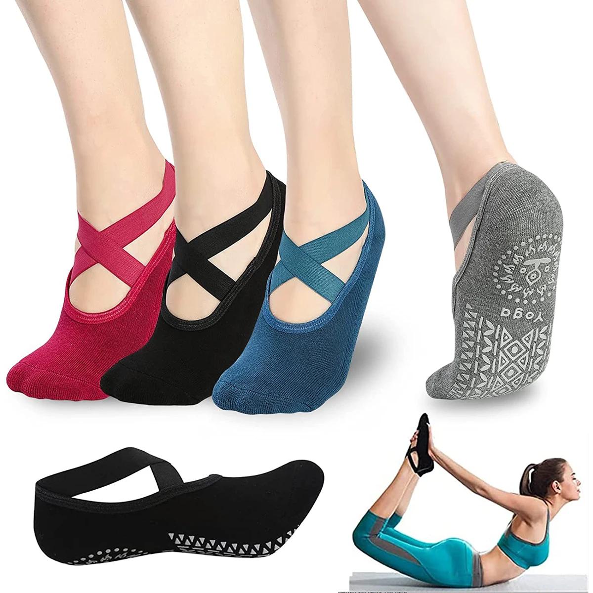Chaussettes de yoga respirantes pour femmes - Chaussettes antidérapantes en silicone pour pilates, ballet et fitness