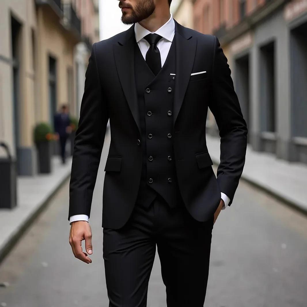 Costumes pour hommes gris foncé de haute qualité, coupe cintrée, simple boutonnage, revers, élégant,
