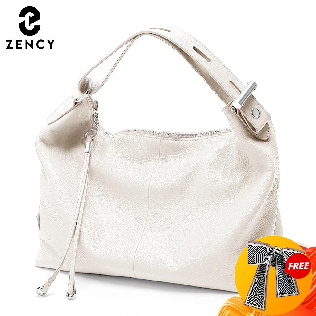 Zency – sac à bandoulière en cuir véritable pour femmes, sac élégant de grande capacité, couleur bei
