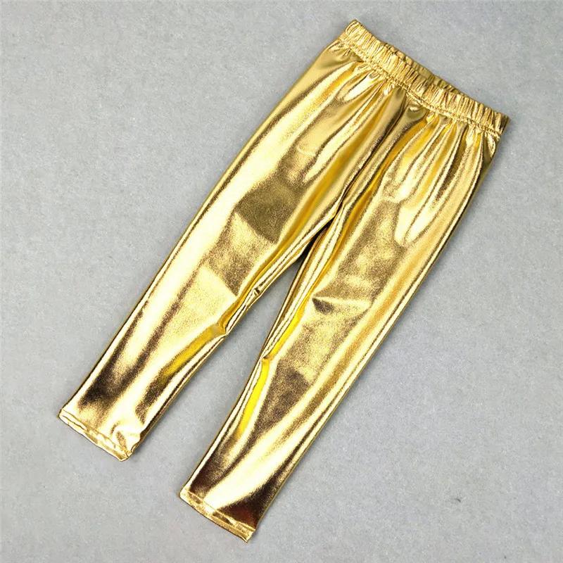 Legging élastique en similicuir pour fille, pantalon crayon skinny, couleur or et argent, collection