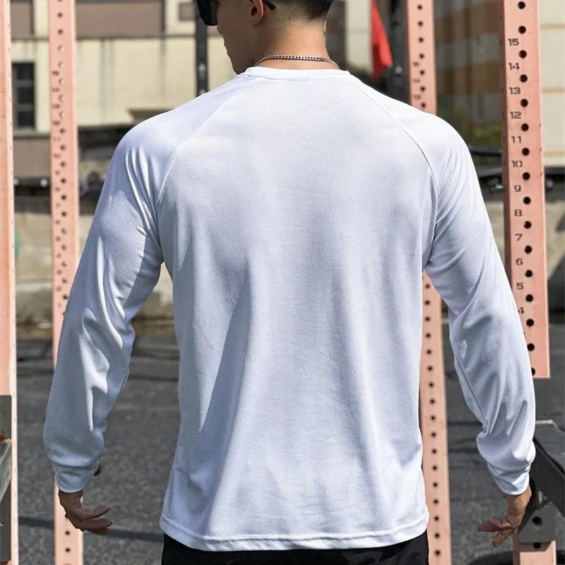 Haute qualité automne hommes à manches longues T-shirt mode sport col rond fitness course maille res
