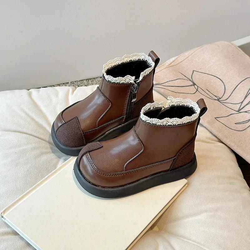 Bottes de princesse en coton avec dentelle douce pour enfants, bottes courtes pour filles, bottes de