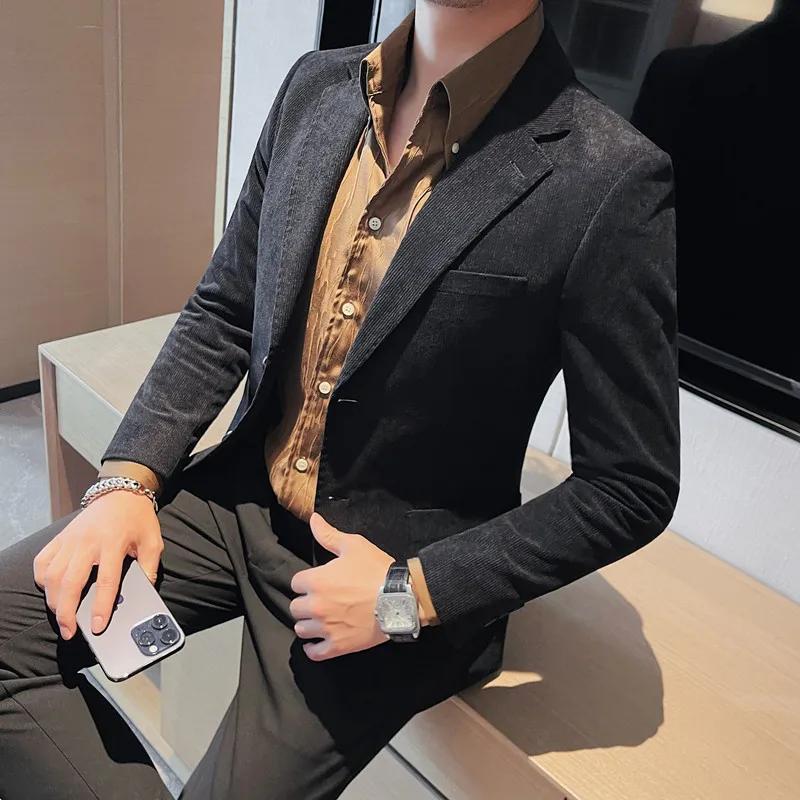 Veste en velours côtelé assortie pour hommes, petite veste trempée, mince, mode décontractée, beau,