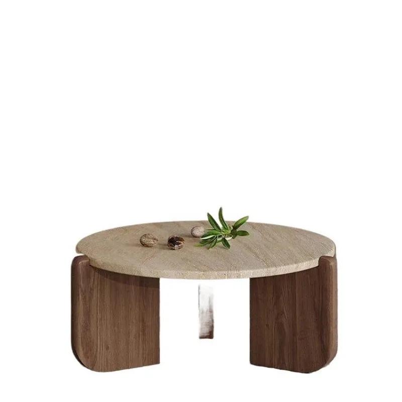 Wabisabi vent Table basse en travertin en bois massif minimaliste petit appartement salon ménage bal