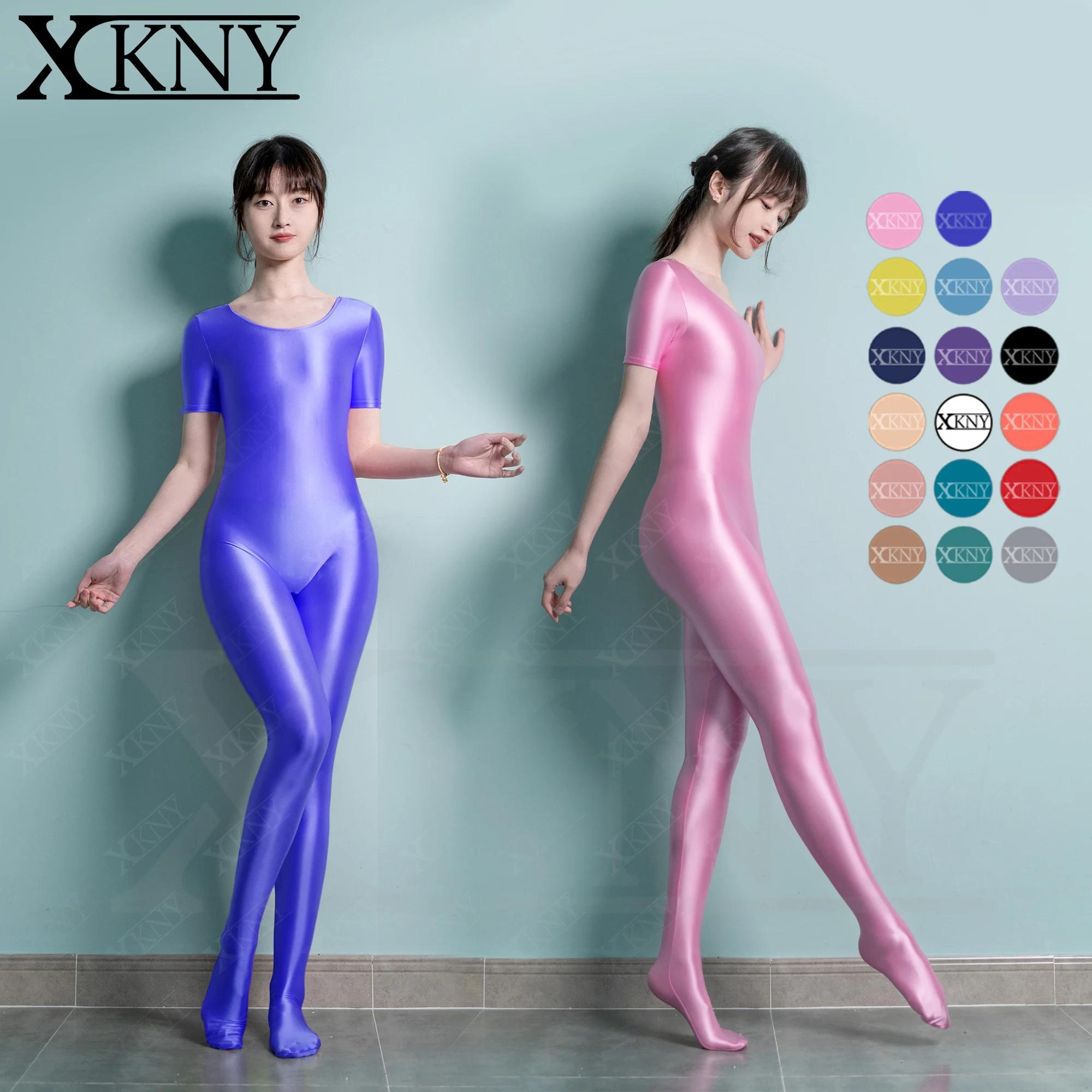 Collants sport sans couture satin brillant yoga soyeux manches courtes col rond XClocKNYoung