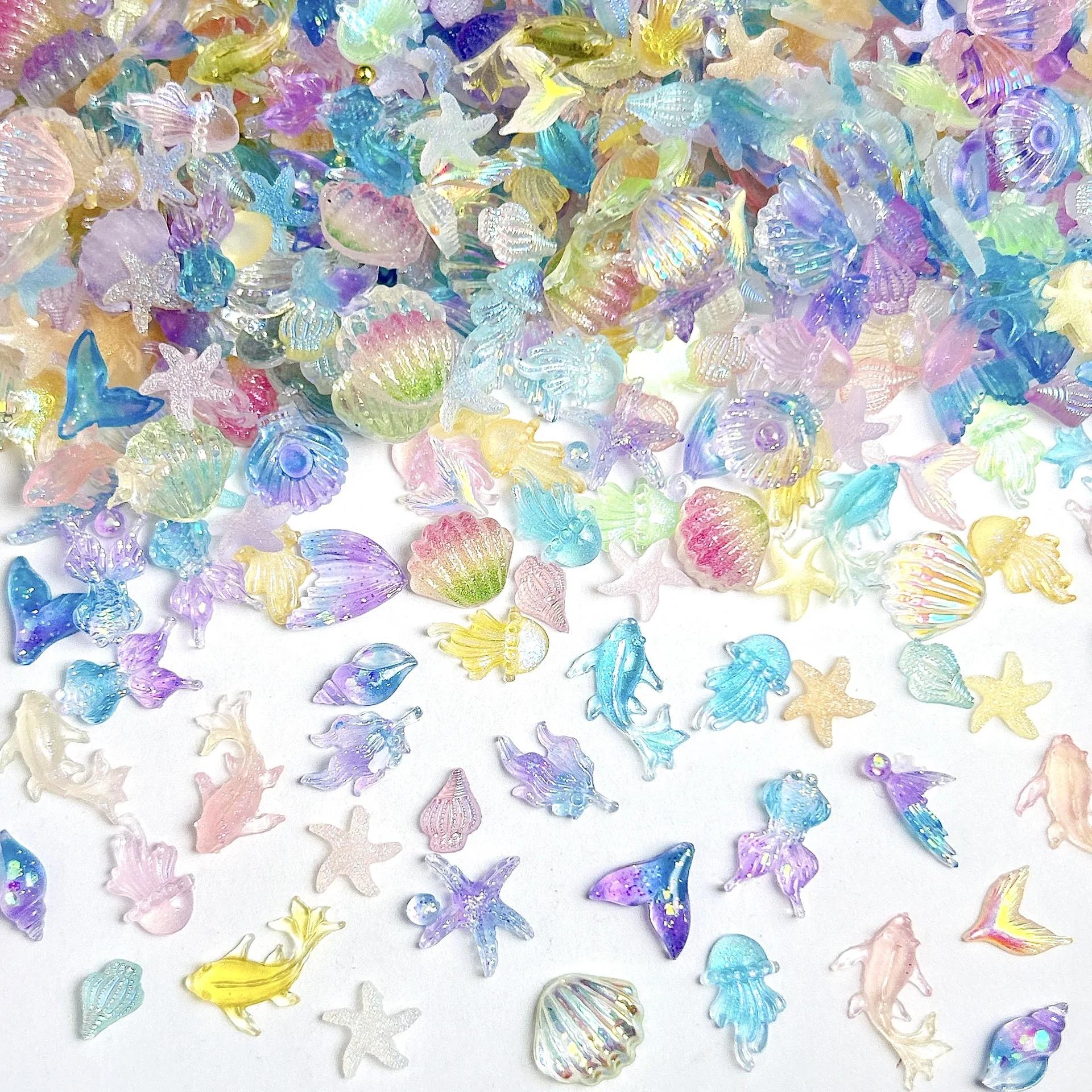 Accessoires de la série océan pour Nail Art, résine 3D dégradée, sirène, coquille de dauphin, étoile