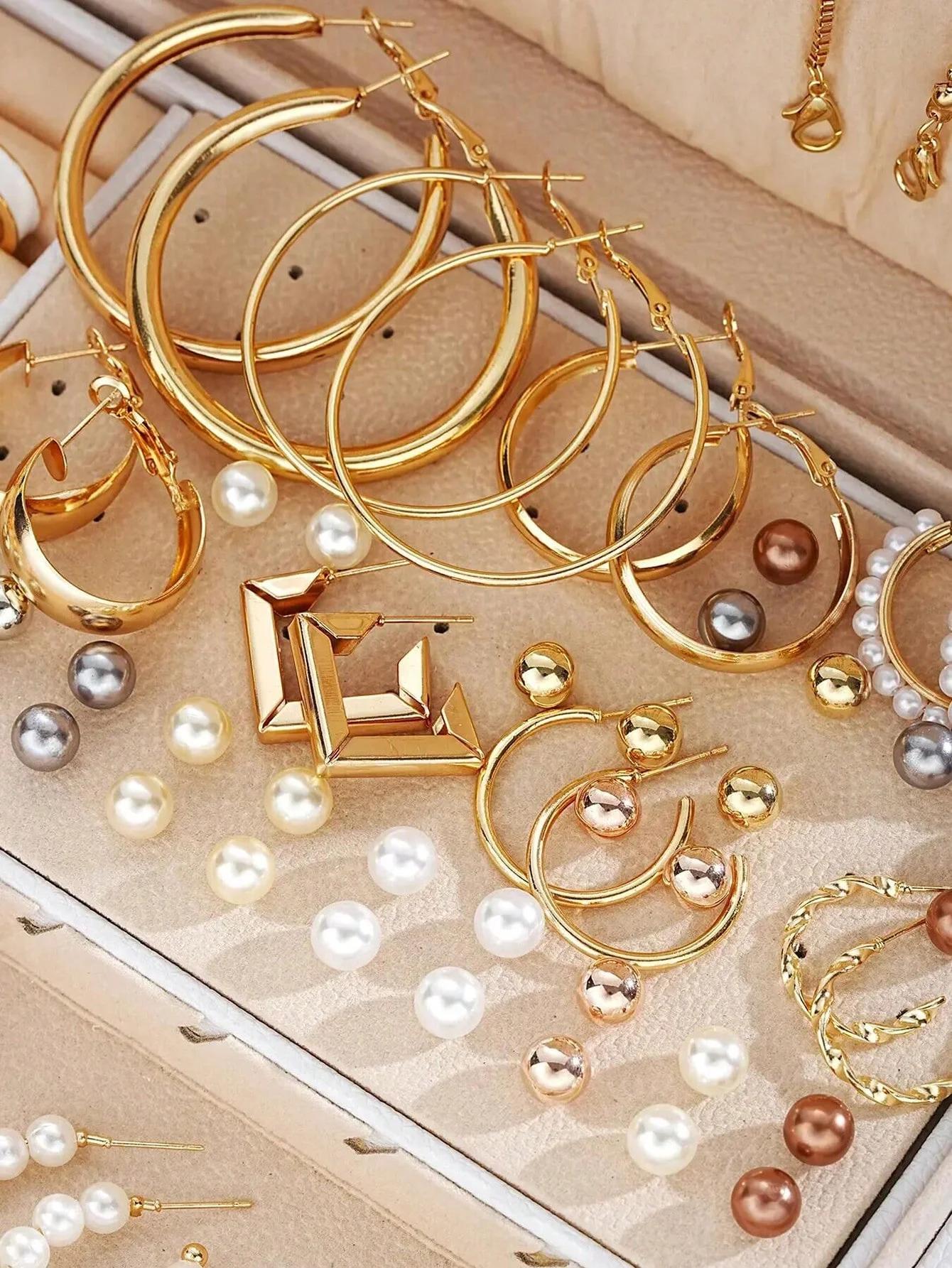 86 pièces/ensemble boucles d'oreilles en perles élégantes, collier multicouche, clous d'oreilles, ba