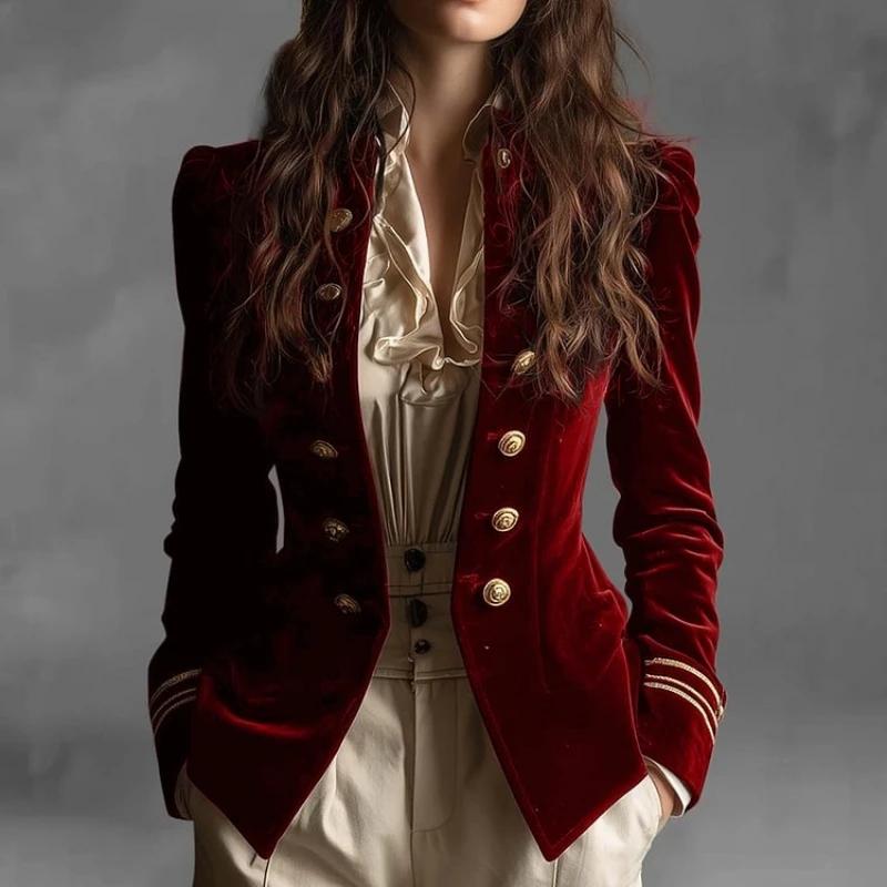Veste élégante en velours vintage pour femme, style preppy britannique, veste ajustée décontractée,