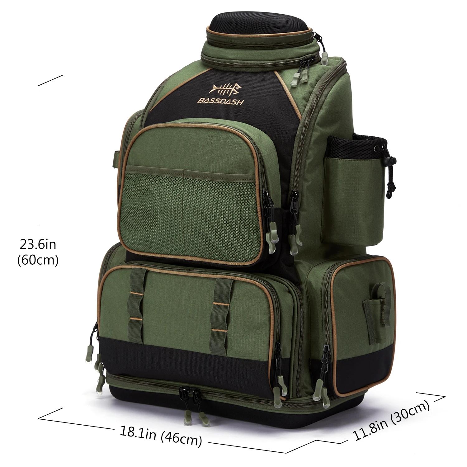 Bassdash-Sac à dos vert armée avec housse de protection contre la pluie, matériel de pêche lancé SD2