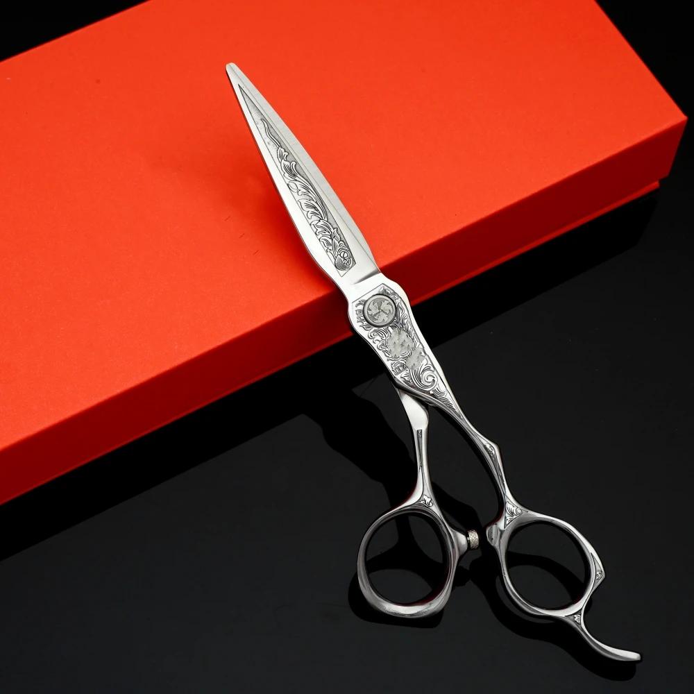 Ciseaux de barbier professionnels en acier vg10, 6 pouces, poignée sculptée en 3D, accessoires de pe