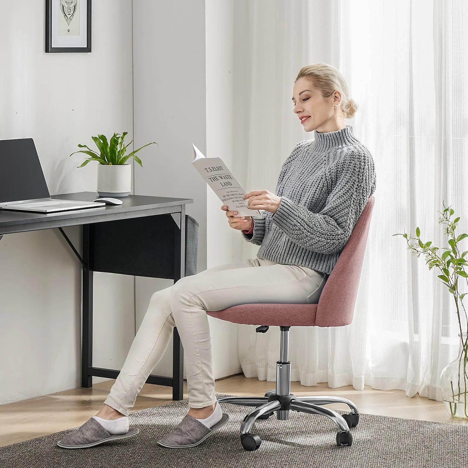 JIan-Petite chaise de bureau sans accoudoirs avec dossier, chaise de vanité à roulettes, tissu moder