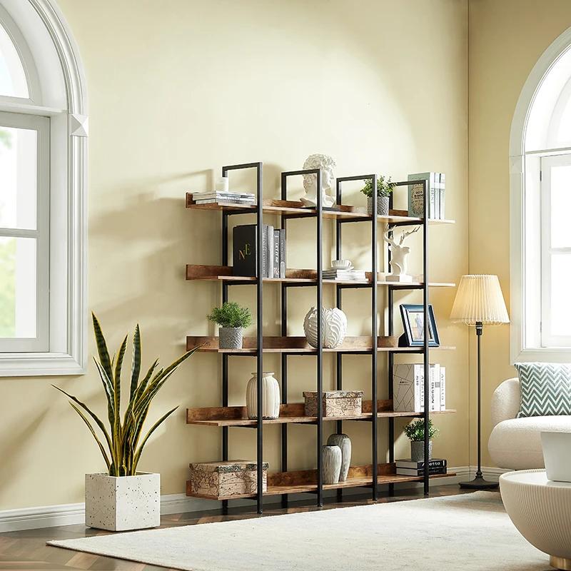 Bibliothèque Ouverte à 5 Niveaux, Étagère de Style Industriel Vintage avec Cadre en Métal, Planche N