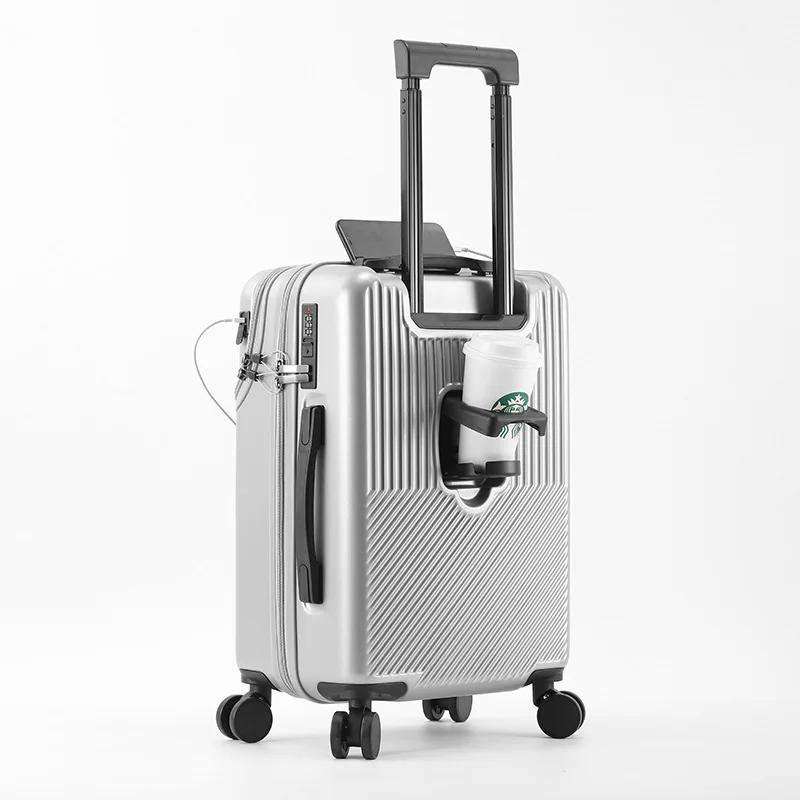 Ensembles de bagages de grande capacité pour hommes, valise, avant ouvert, chargement USB, bagage à