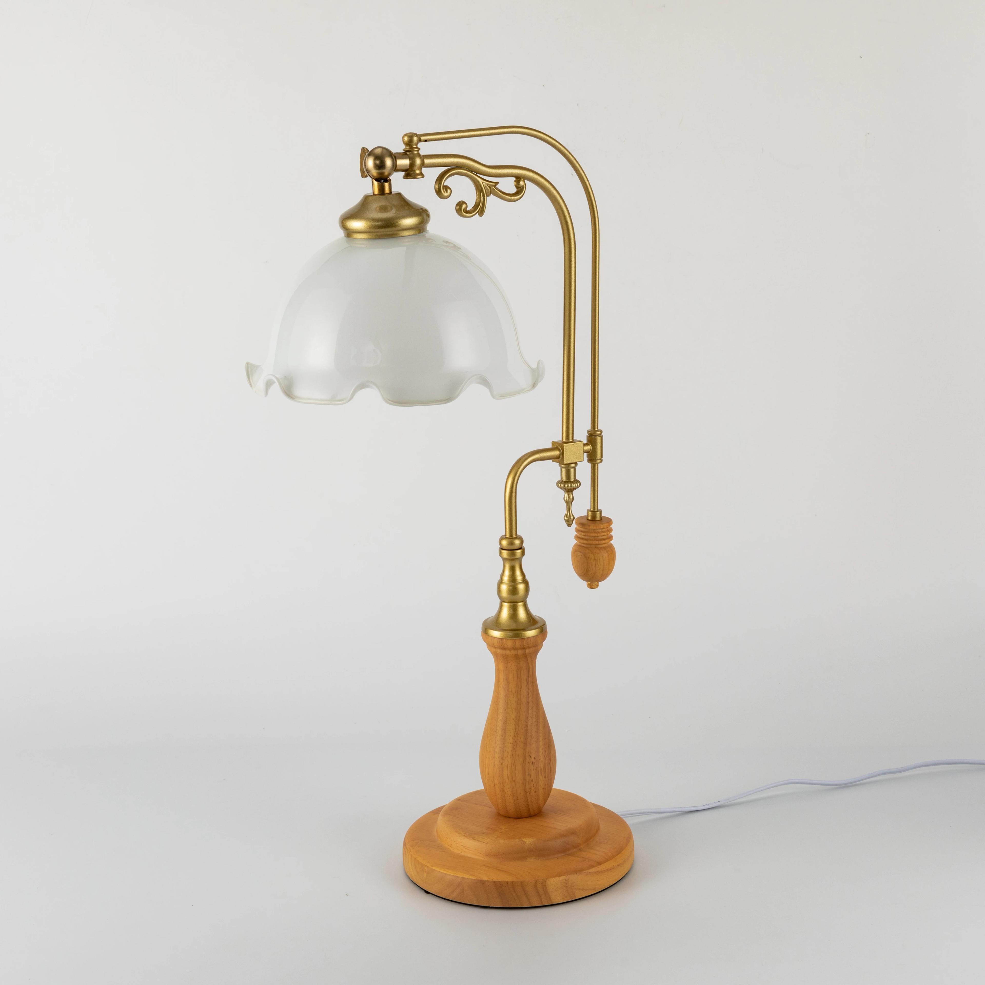 Lampe de table fleur rétro, abat-jour en verre, lampe de chevet, chambre à coucher