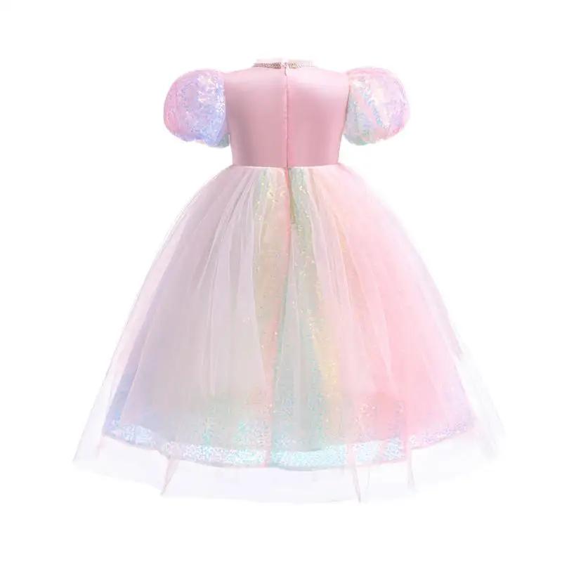 Robe de princesse sirène pour filles, en maille de pierres précieuses colorées à paillettes dégradée