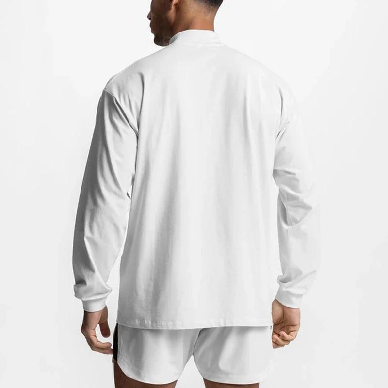 T-Shirt à Manches sulfet Col Roulé en Coton pour Homme, Vêtement de Fitness, Hip Hop, Gym, Musculati