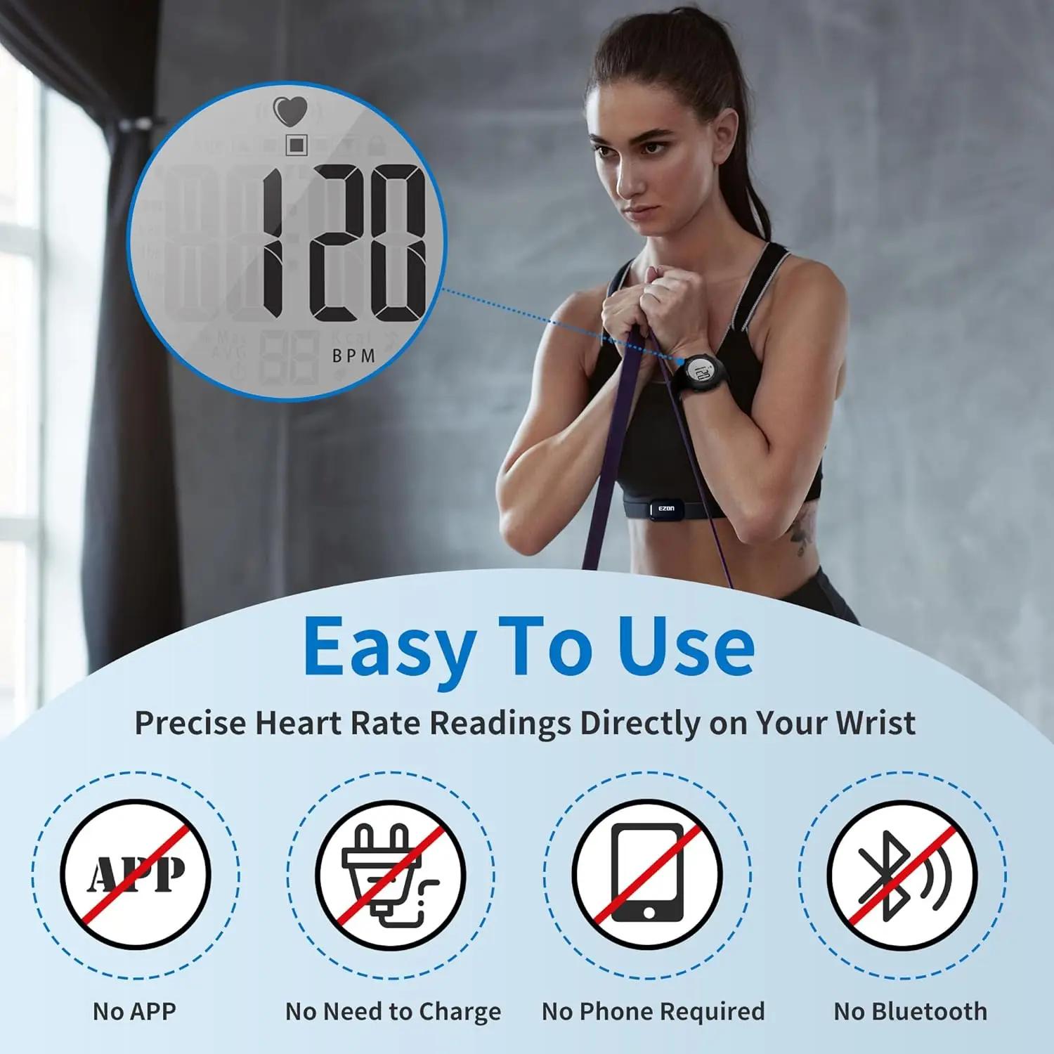 Montres numériques de sport avec sangle de poitrine pour hommes et femmes, moniteur de fréquence car