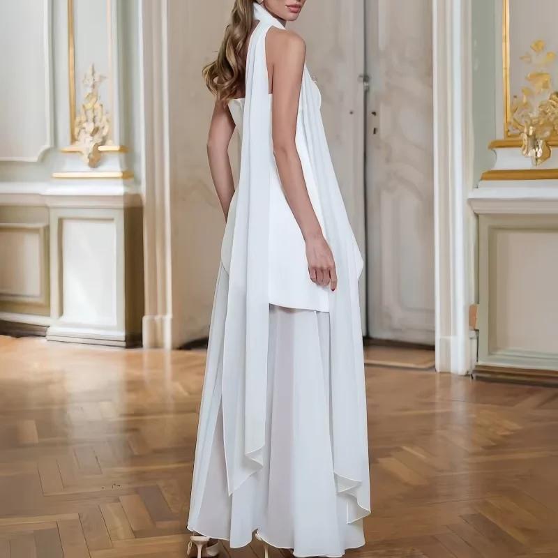 Robe de soirée élégante sans bretelles avec corset, jupe asymétrique en mousseline et châle – Robe d