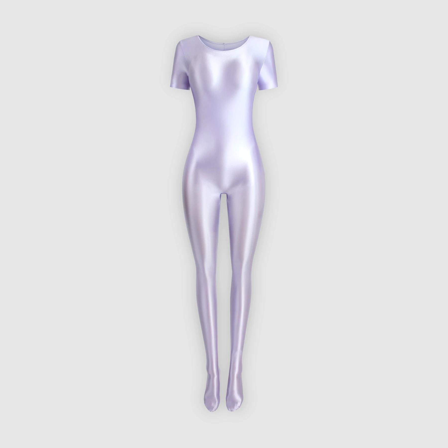 Collants sport sans couture satin brillant yoga soyeux manches courtes col rond XClocKNYoung