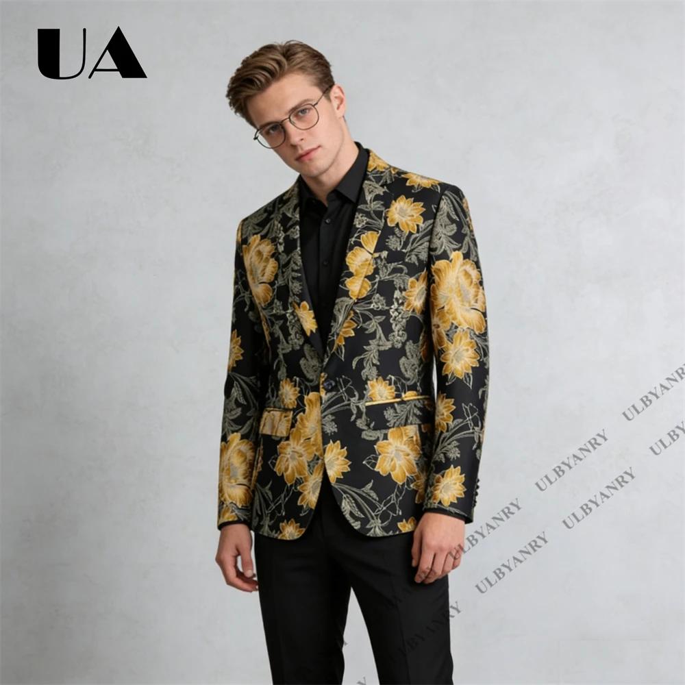 Ensemble de costume pour homme ULBYANRY, motif noir et or, veste formelle à revers cranté avec panta
