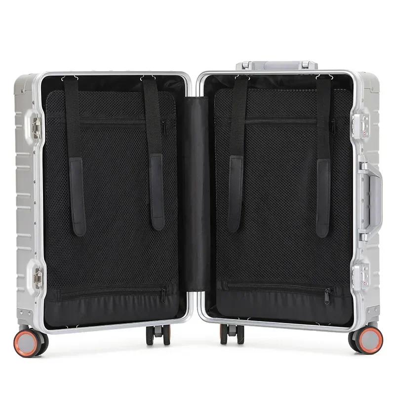 Valise de voyage tout en alliage d'aluminium-magnésium, bagage d'affaires à roulettes sur roulettes,