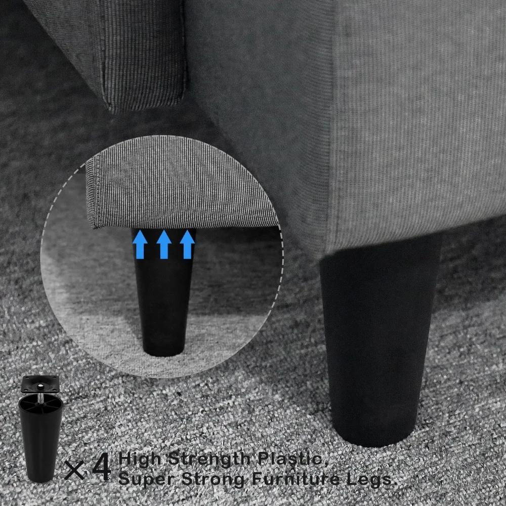 Pieds de Meuble Ronds Coniques en Plastique Noir, avec Plaques de Montage, Tige Filetée M8 x 25, pou