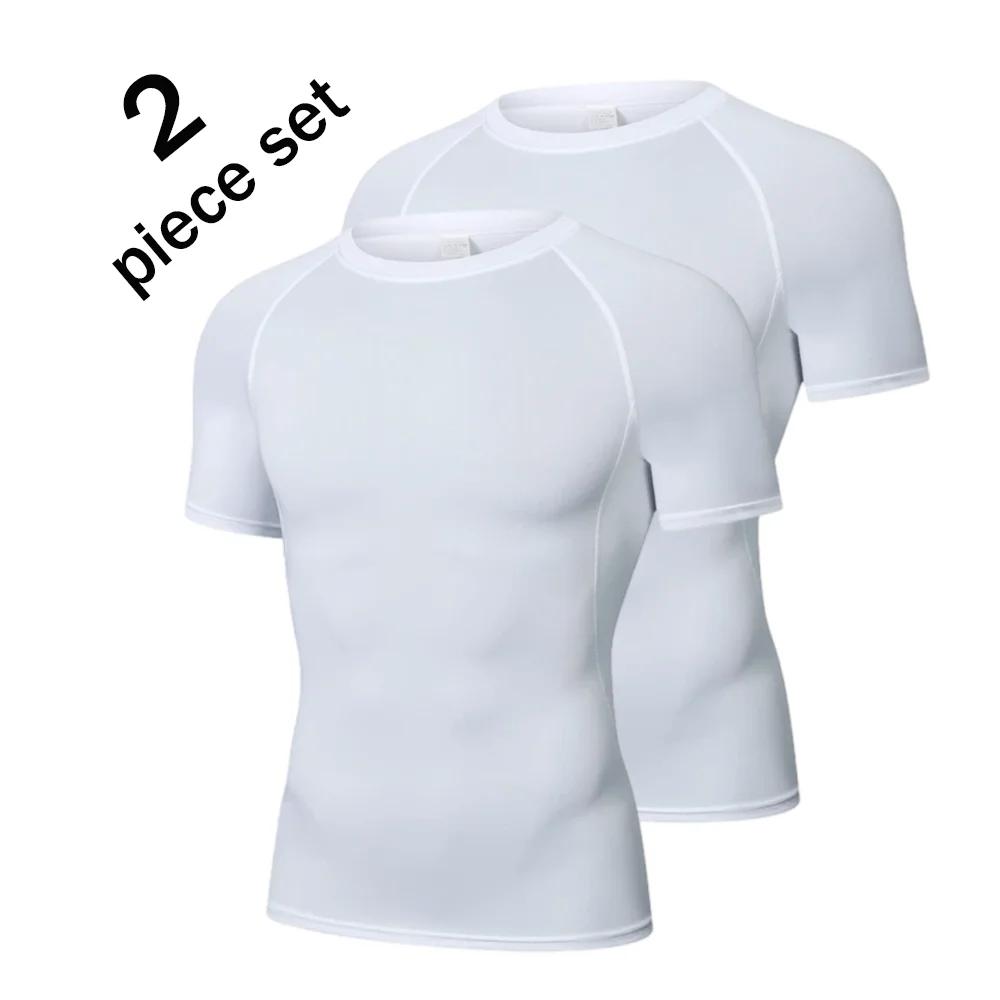 2 pièces hommes Compression Sport t-shirt à manches courtes entraînement haut de Fitness t-shirt hom