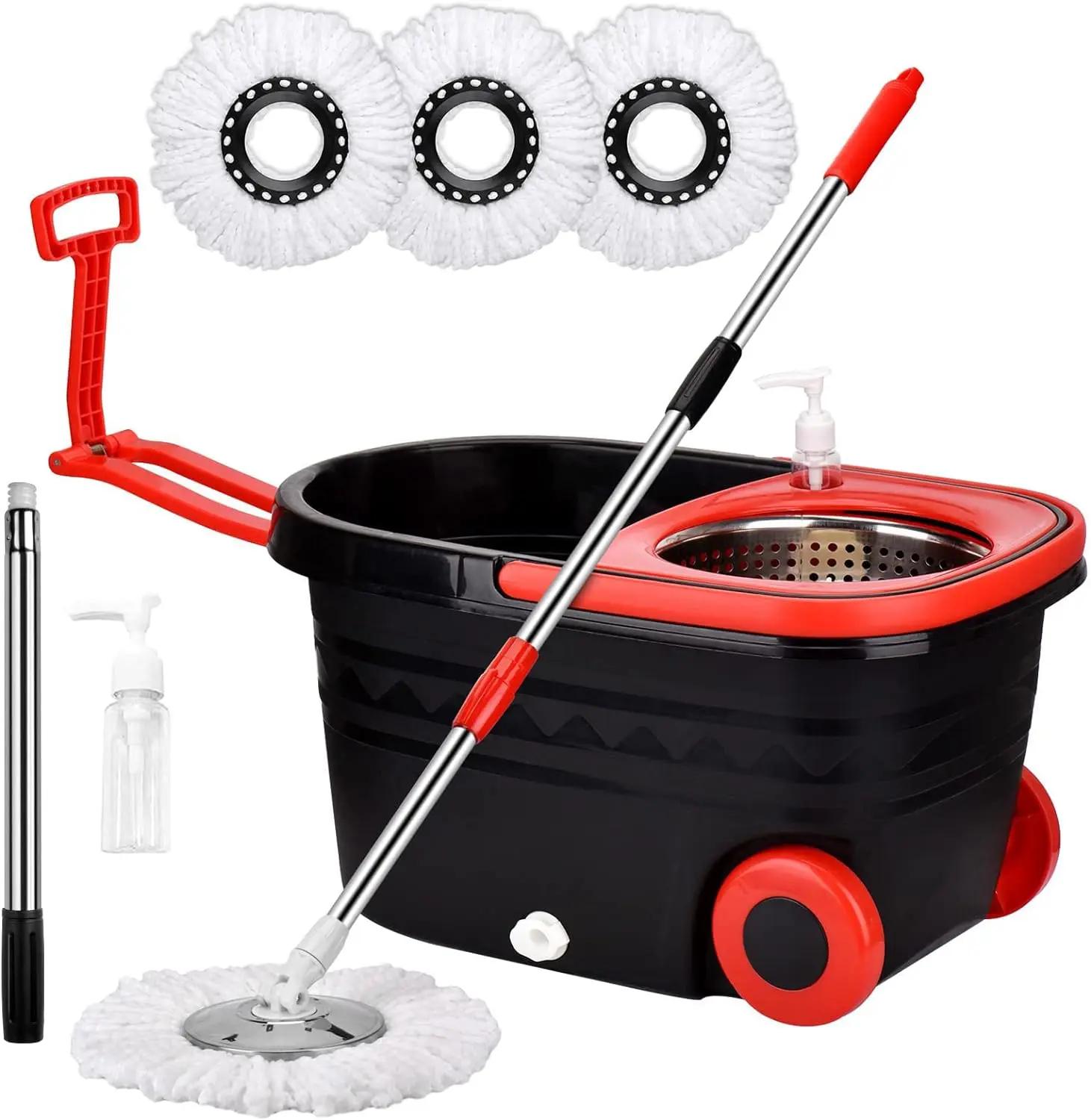 Ensembles de seaux à vadrouille rotative 360 ° Système de nettoyage de sol rotatif avec 3 têtes de
