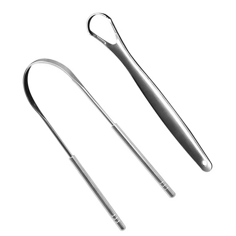 Grattoir à langue en acier inoxydable, 2 pièces, nettoyeur de langue, soins buccaux, grattoir d'hygi