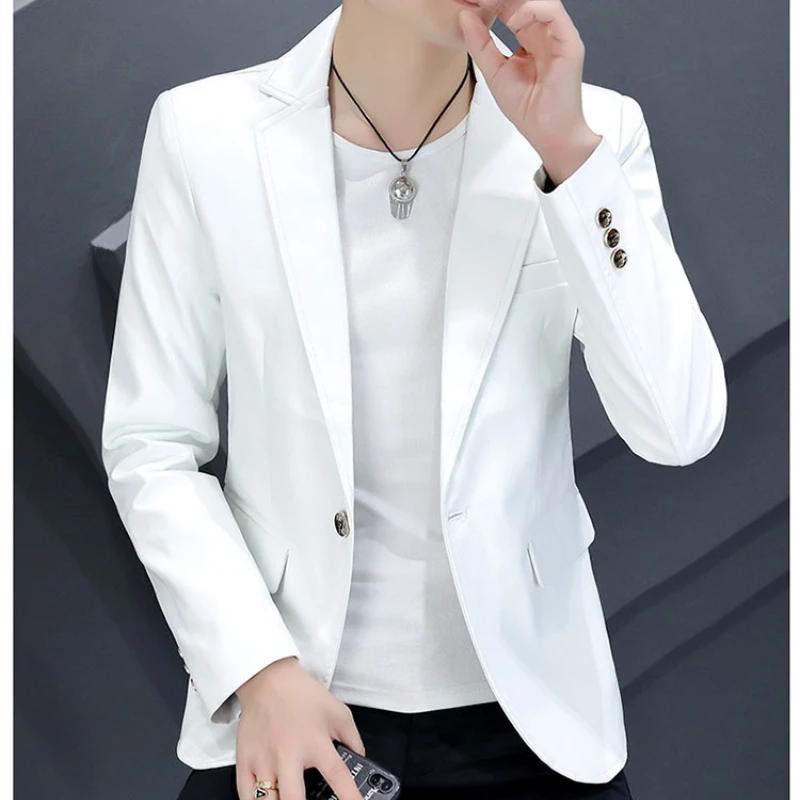 Veste de costume en cuir PU pour hommes, Slim, tendance coréenne, beau, décontracté, blazer de moto,