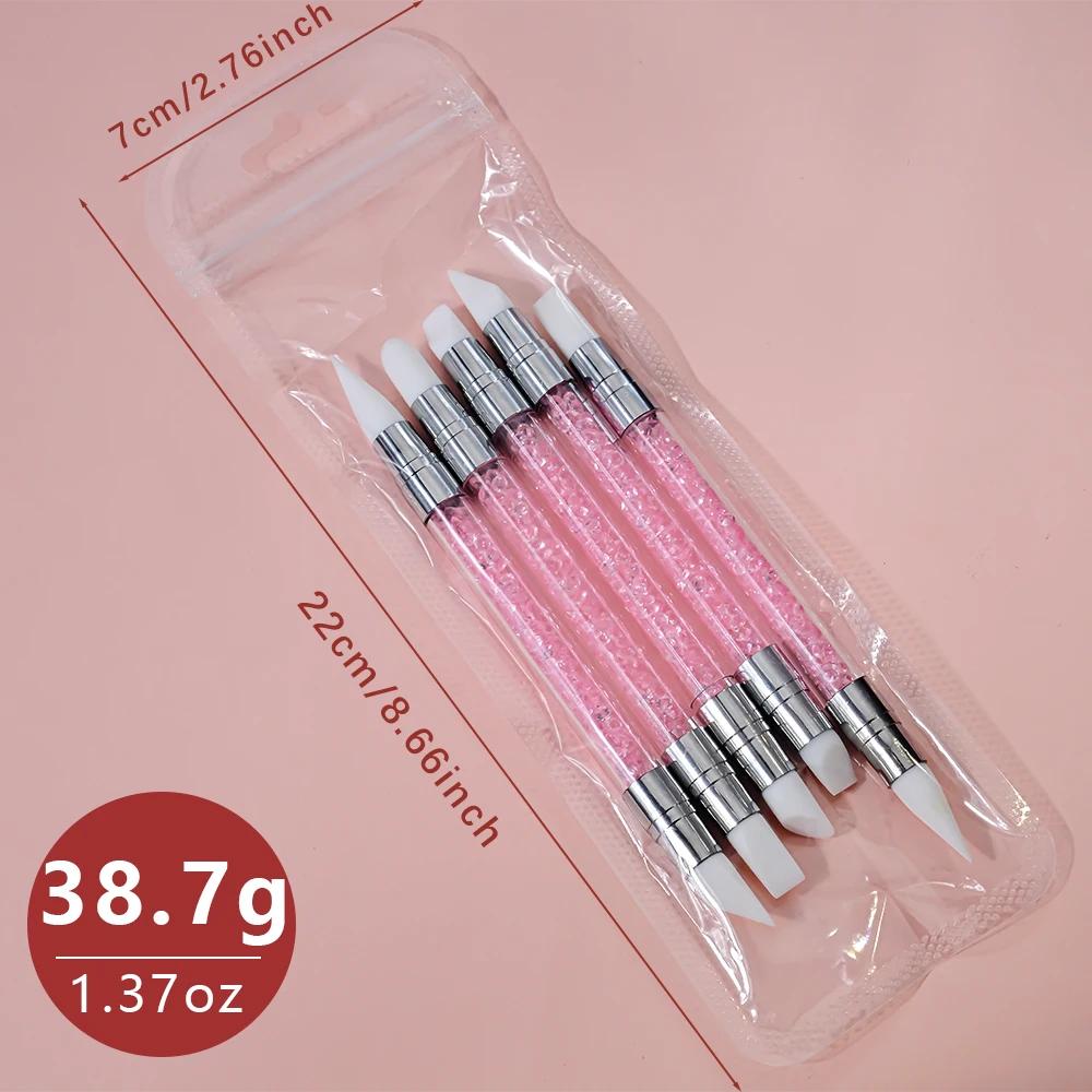 Stylo de sculpture en silicone pour nail art, biscuits rose fini, fleur 3D carimplantée, outil de po