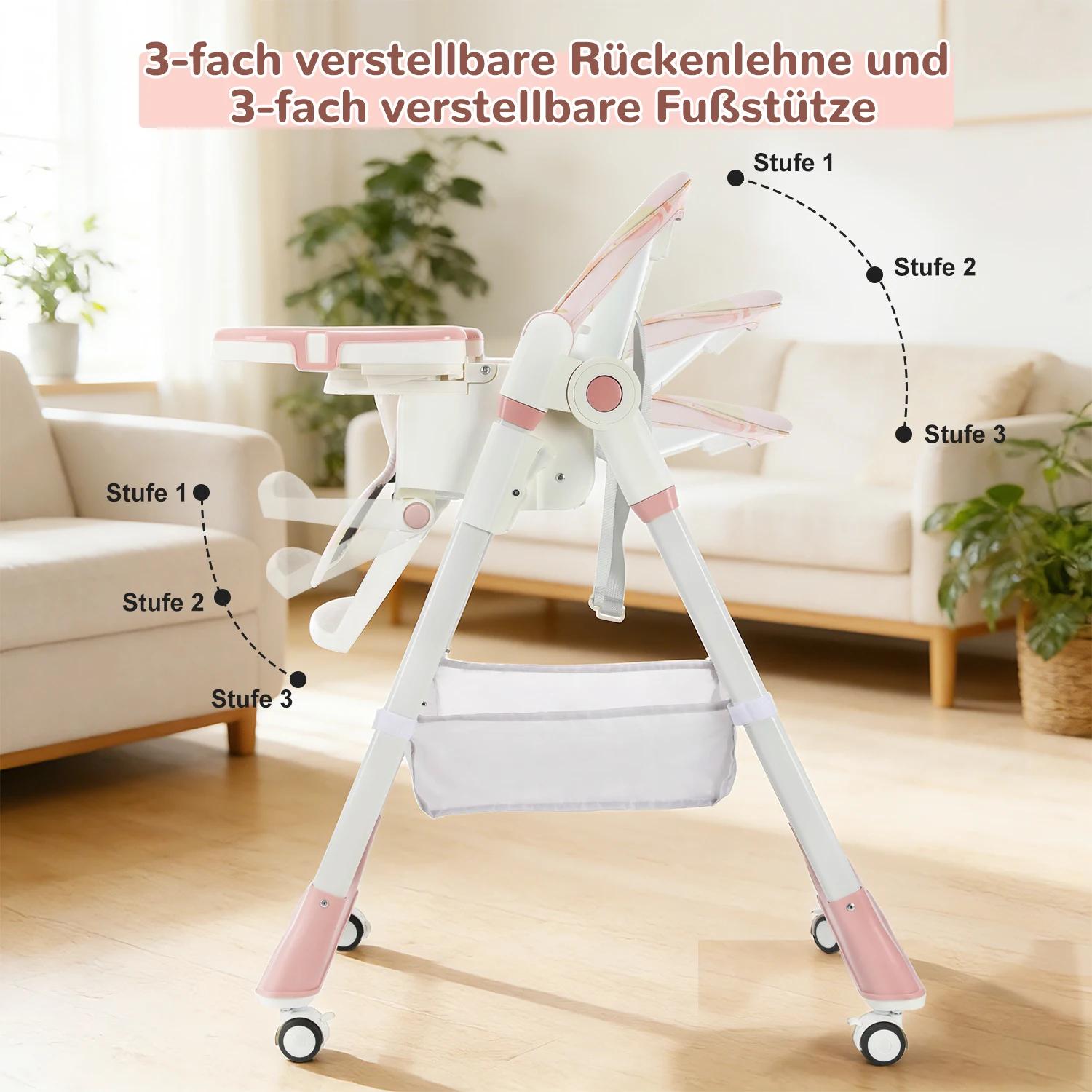 Chaise haute pliante pour bébé, chaise haute inclinable et inclinable, chaise haute réglable en haut