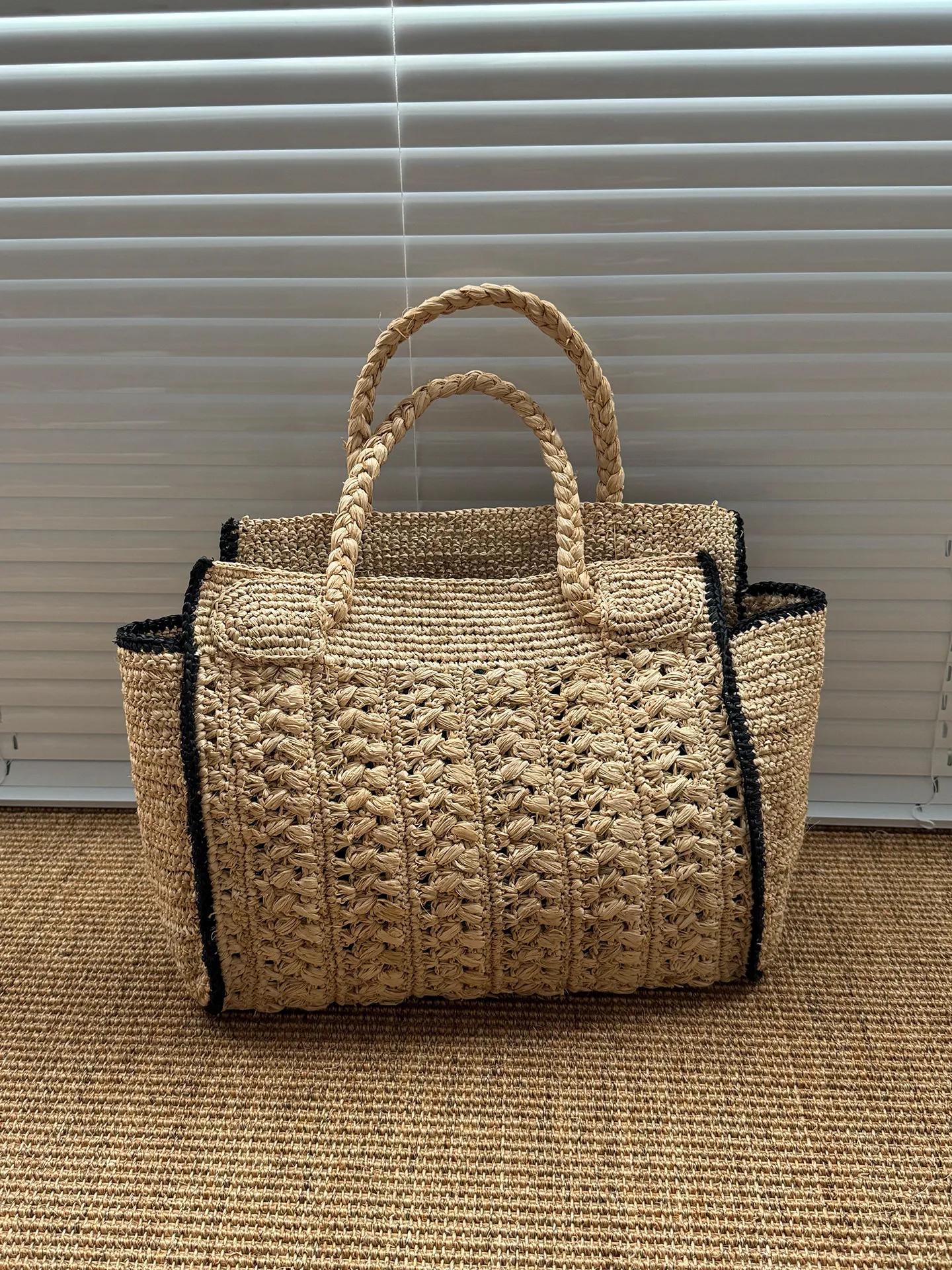 Sac de plage tressé vintage français Lafite, fait main, polyvalent, grande capacité, pour femme, ten