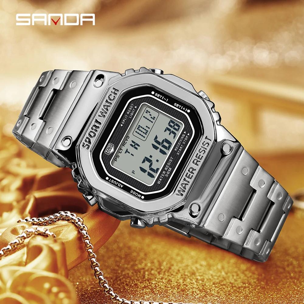 SANDA 2162 montre électronique pour hommes carré étanche multi fonctionnel montre-bracelet carré mod