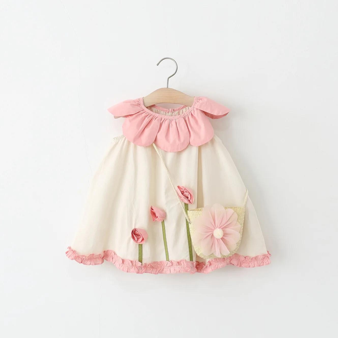 Ensemble de vêtements d'été pour filles, 2 pièces, coréen, mignon, col de poupée à fleurs, sans manc