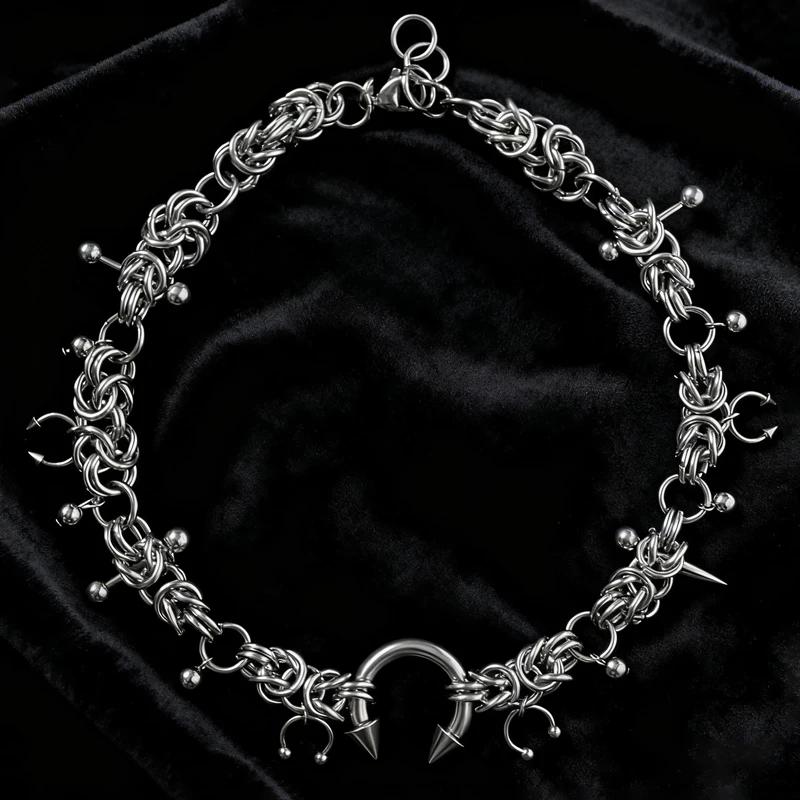 Punk mode acier inoxydable Rivet fer à cheval anneau bricolage pendentif collier pour les femmes Coo