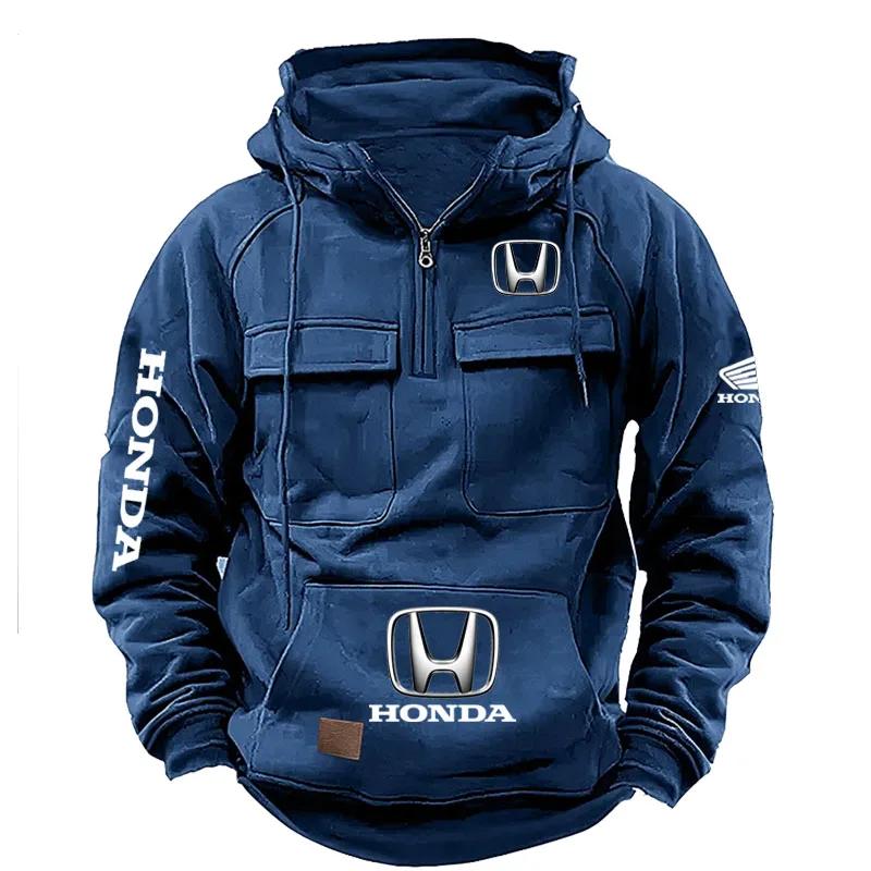 Sweat à capuche rétro Honda pour homme, automne et hiver, avec fermeture éclair, multi-poches, style
