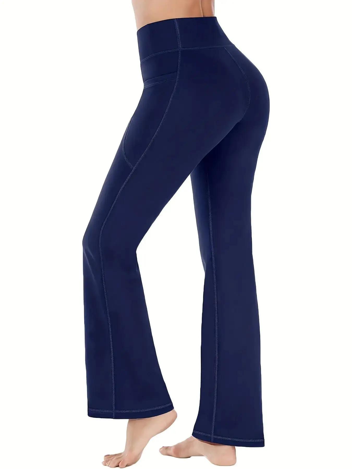 Pantalon évasé avec poches pour femmes - Yoga à jambes évasées et taille haute ventre plat