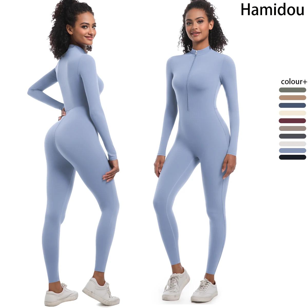 Combinaison sport femme sans coutures - Tenue fitness manches longues pour yoga et entraînement