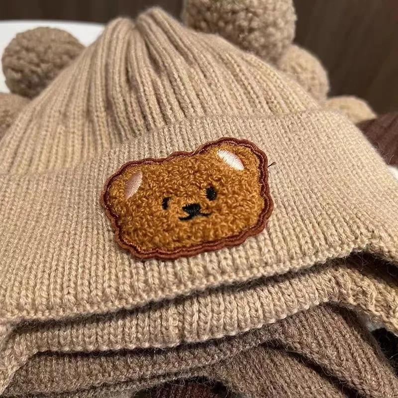 Chapeau en laine pour bébé, ours mignon, protection des oreilles, pour enfants, hiver, épais, chaud,