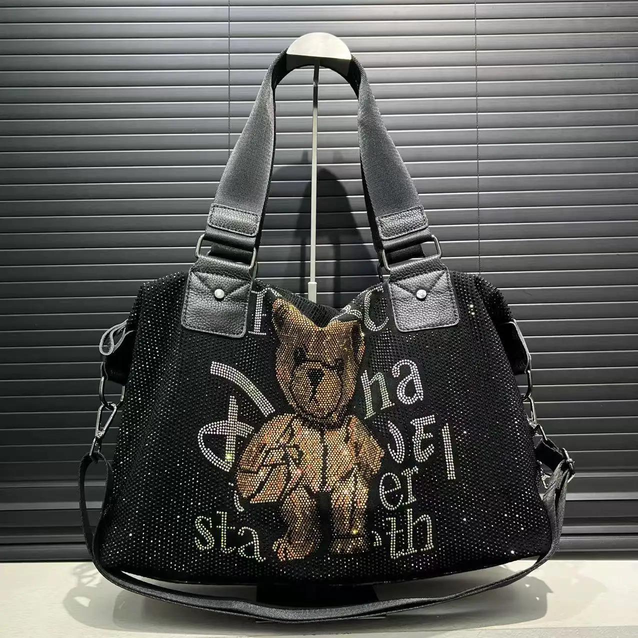 Sac à main ours en peluche pour femmes, bijoux en diamant à la mode, sac à bandoulière mignon de gra