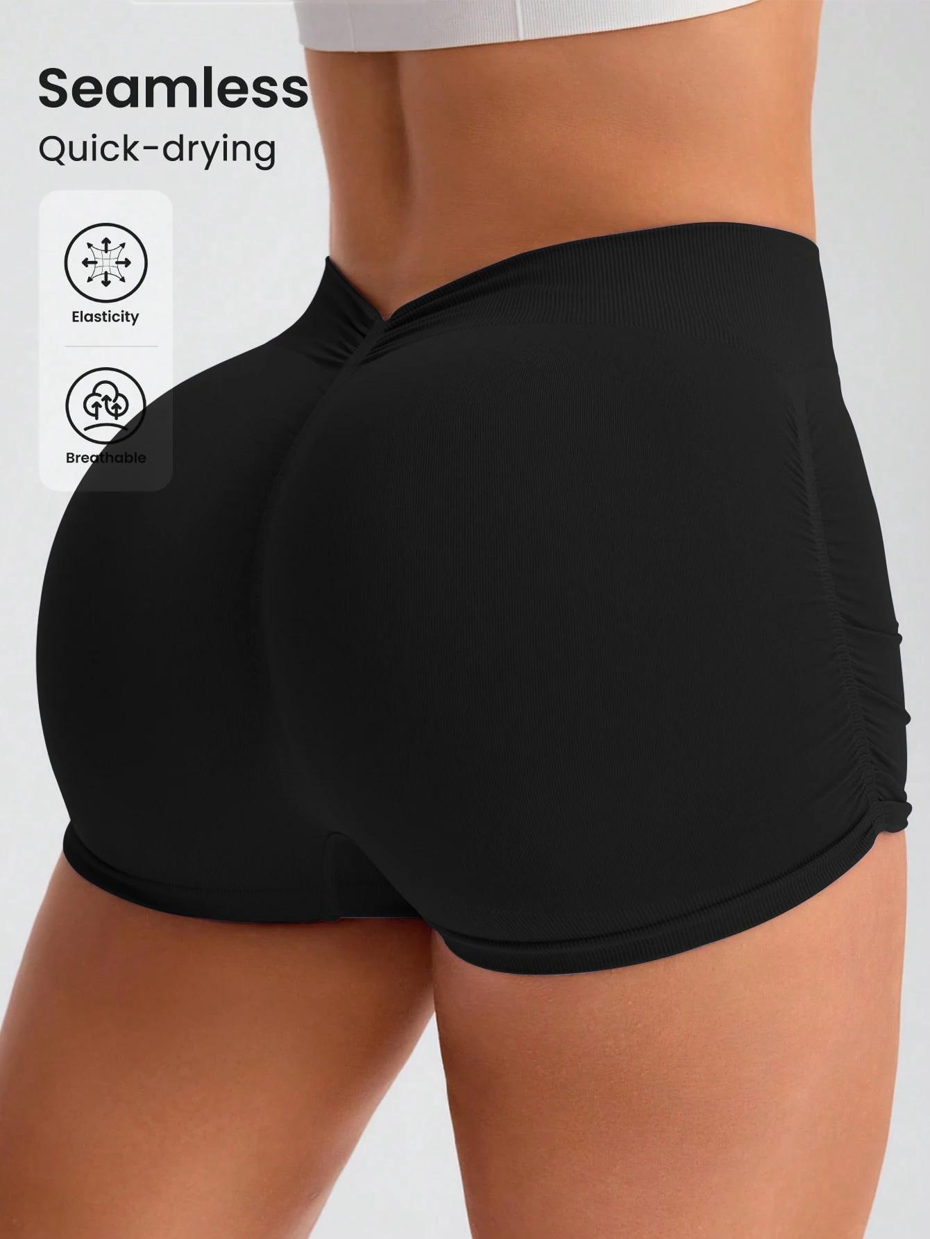 Short d'entraînement pour femmes, froissé sans couture, court, pour gymnastique, Yoga, course à pied