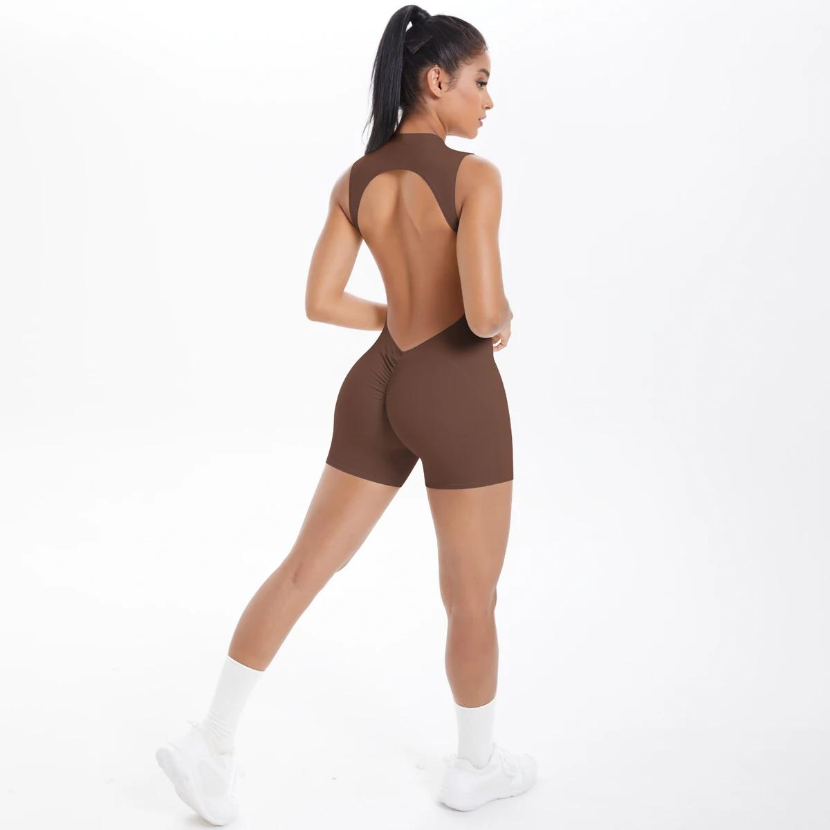 Combinaison de Yoga creuse sans manches, dos nu, pour femmes, body de couleur unie, sport de levage,