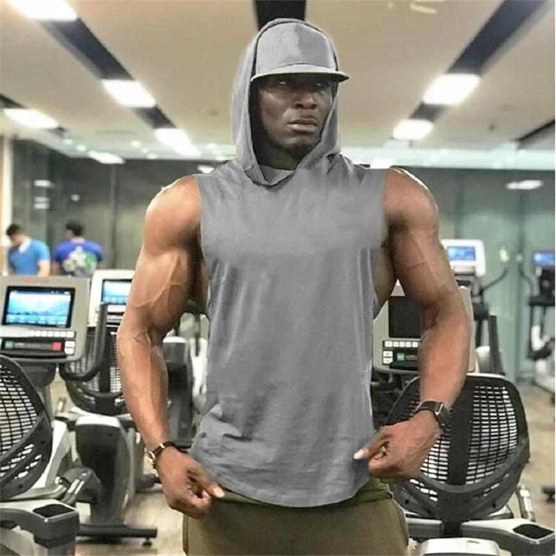 Sweat à capuche de musculation pour hommes, débardeur sans manches, de Fitness, de course, Singlets