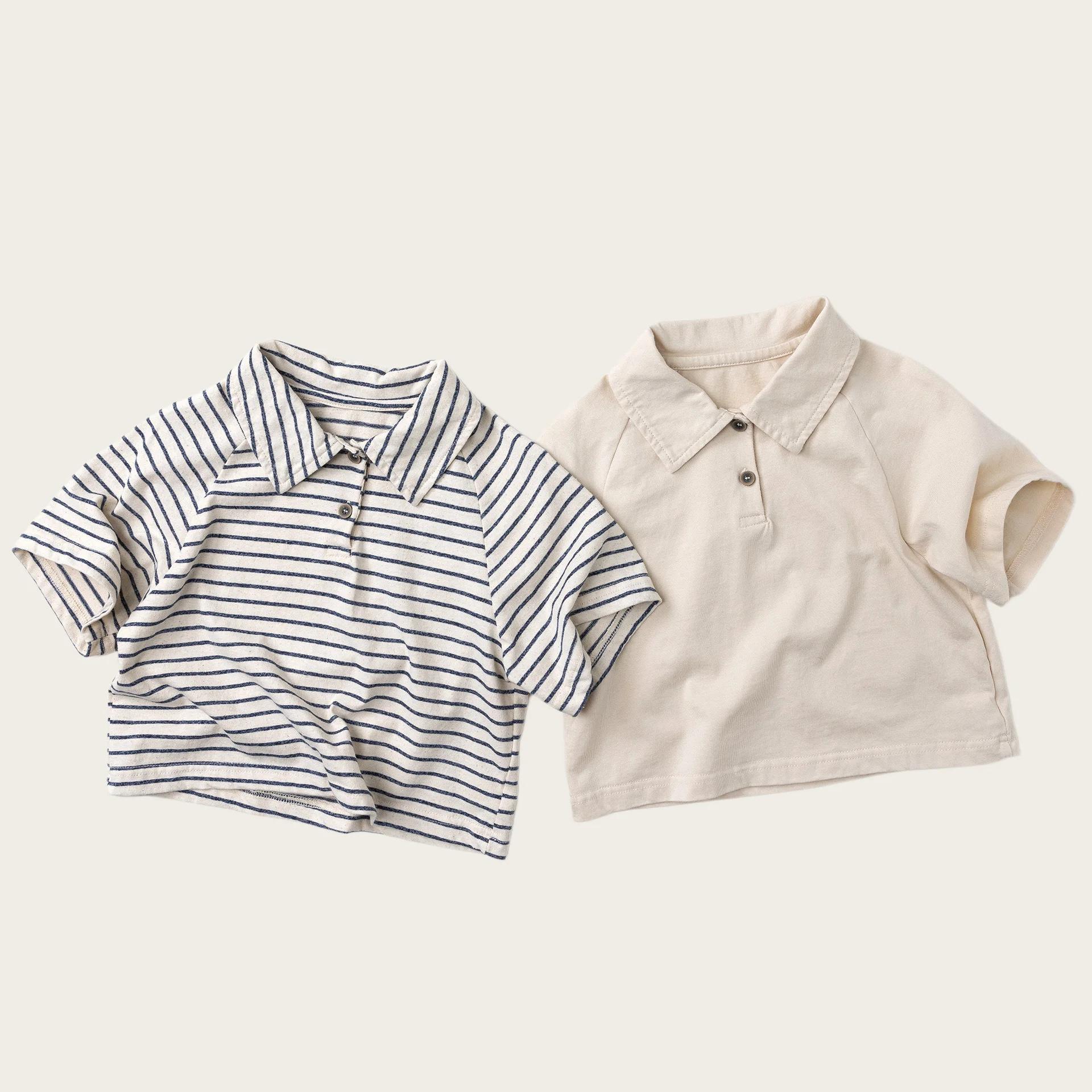 T-shirt polo en coton unisexe pour enfants de style coréen, respirant, à manches courtes, pour garço