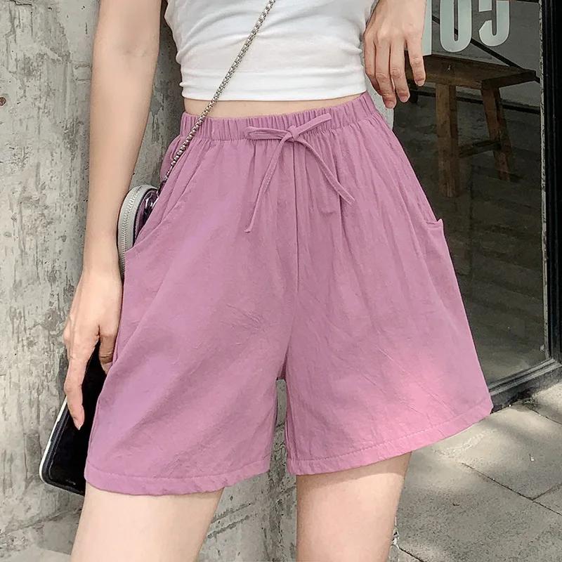 Short en lin décontracté pour femmes, short d'entraînement de gymnastique, en coton, grande taille,