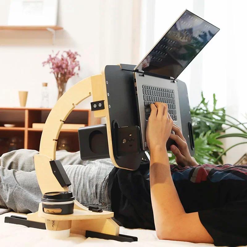 Support multifonctionnel en bois pour paresseux, support réglable à 360 ° pour ordinateur Portable,