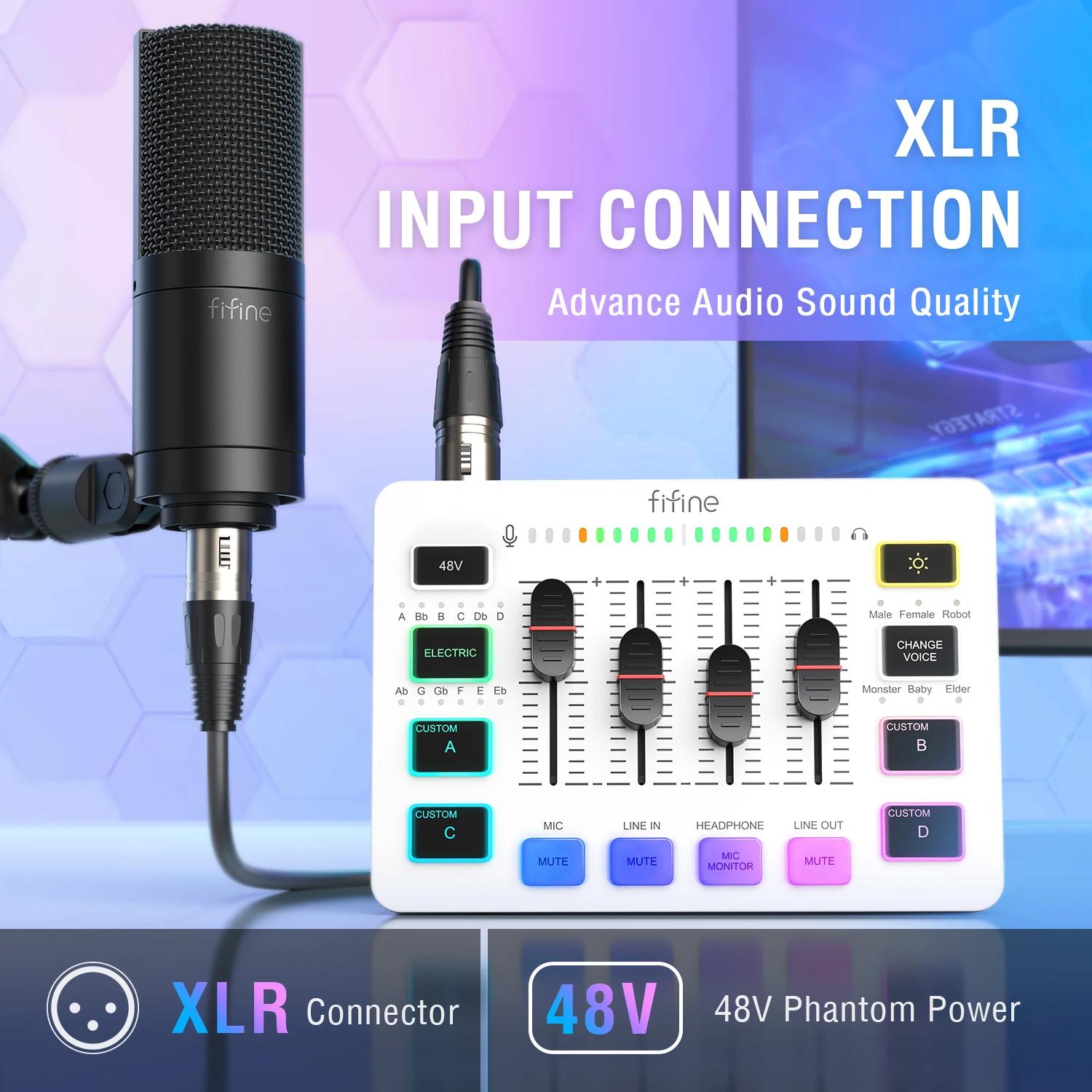 Mélangeur USB de jeu FIFINE avec 4 canaux/interface Microphone XLR/RGB, mélangeur de son pour jeu Po