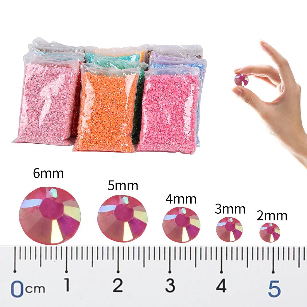 En vrac en gros gelée couleur AB Transparent AB 2mm,3mm,4mm,5mm,6mm facettes FlatBack résine strass
