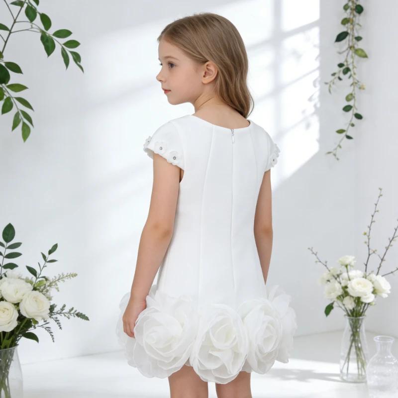 Robe Blanche pour Filles 2026, Nouvelle Robe de Princesse en Coton à Couches d'Air pour Enfants, Ten